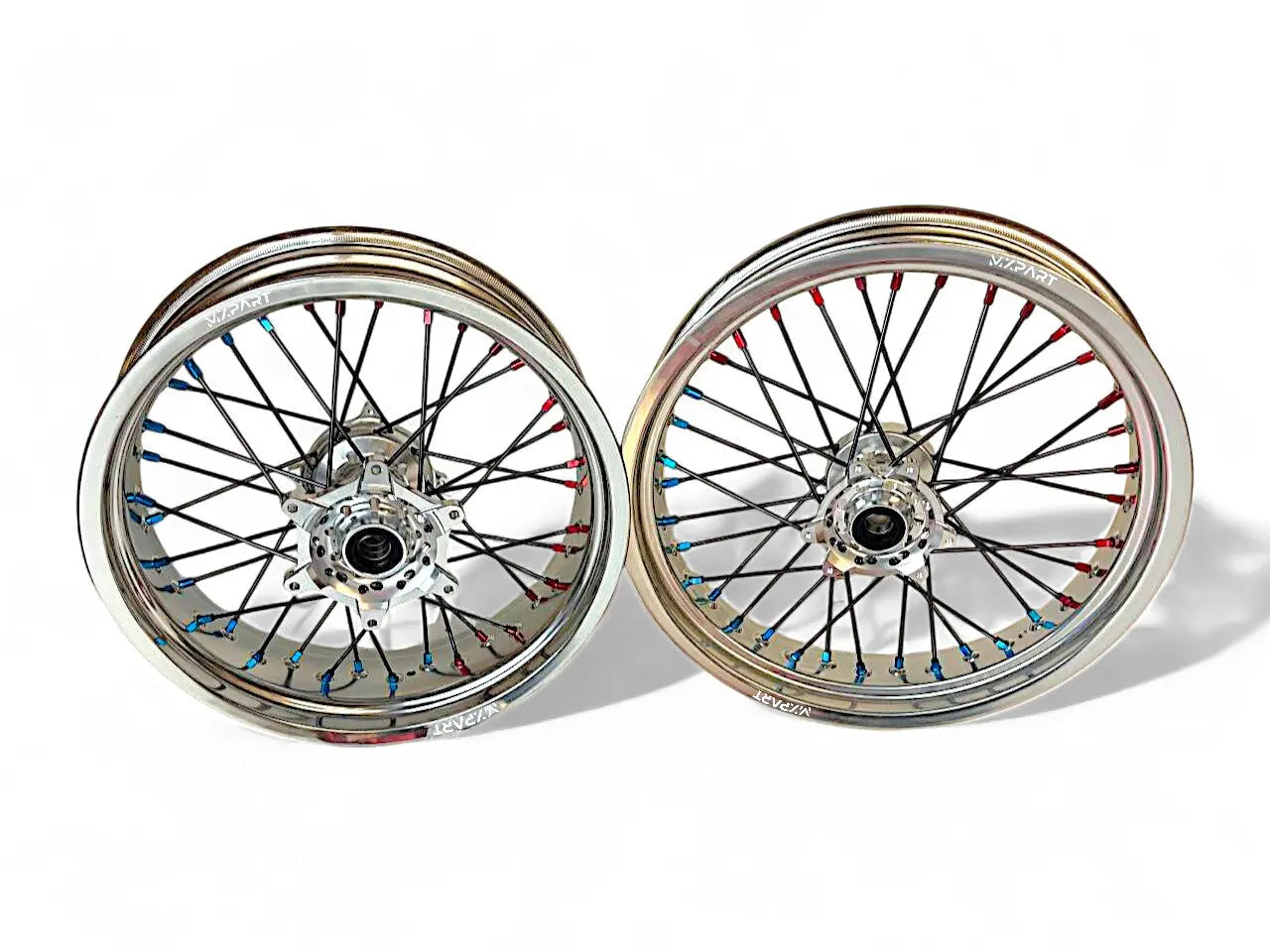Paire de jantes Supermotard MXPART® argentées avec moyeux chromés