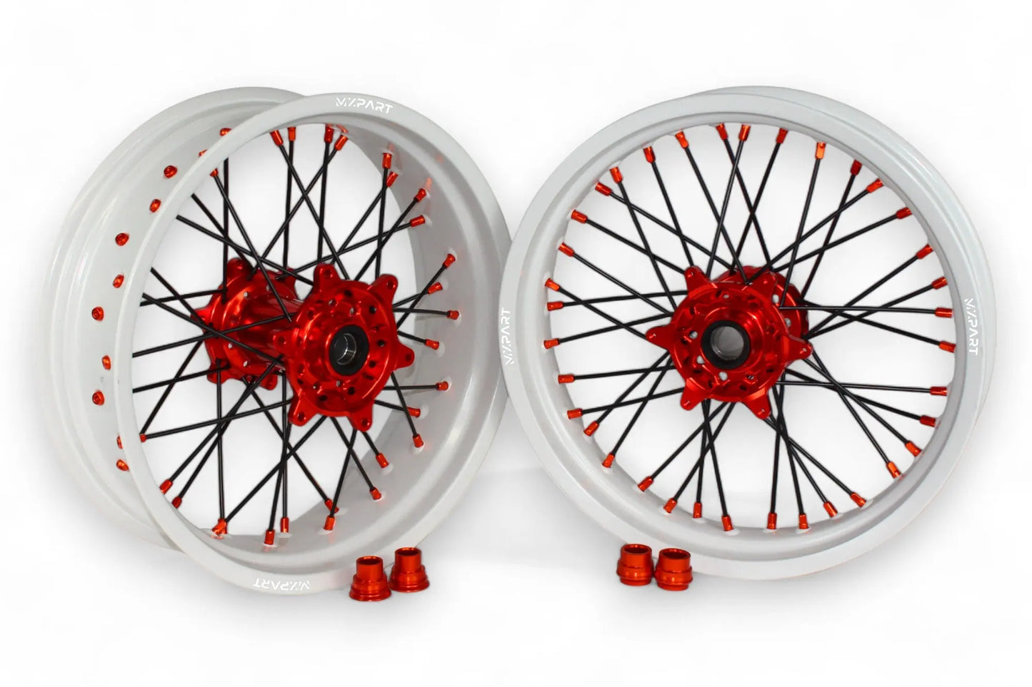 Paire de jantes Supermotard MXPART® blanches avec moyeux rouges