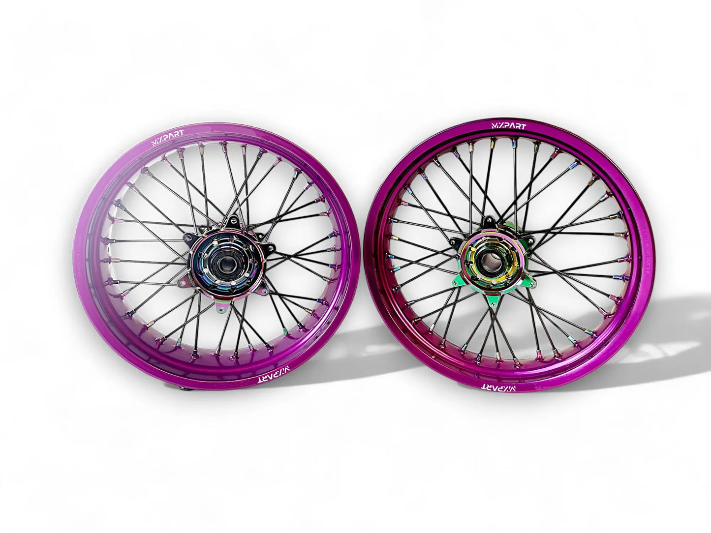 Paire de jantes Supermotard MXPART® violet avec moyeux effet fuel