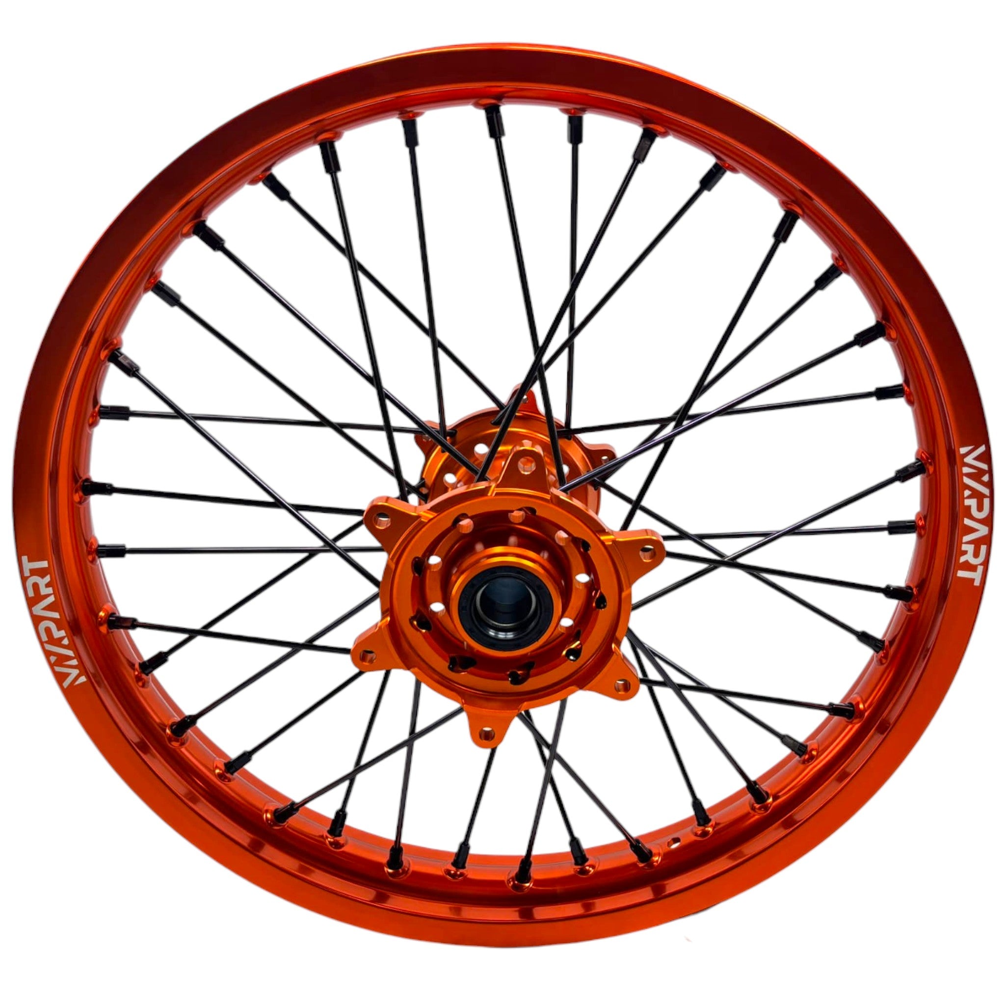 Jante arrière Cross / Enduro MXPART avec cerclage alu personnalisable, moyeu CNC et rayons renforcés. Prête à monter, fabriquée sur mesure.
