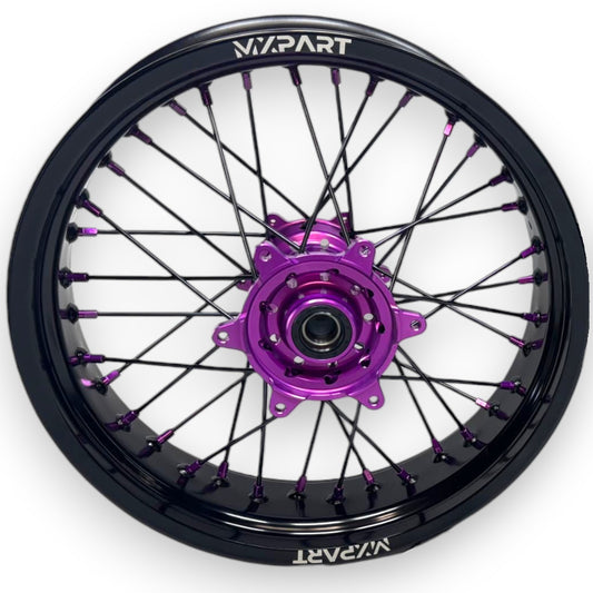 jantes Supermotard MXPART® noires avec moyeux violet et rayons noirs