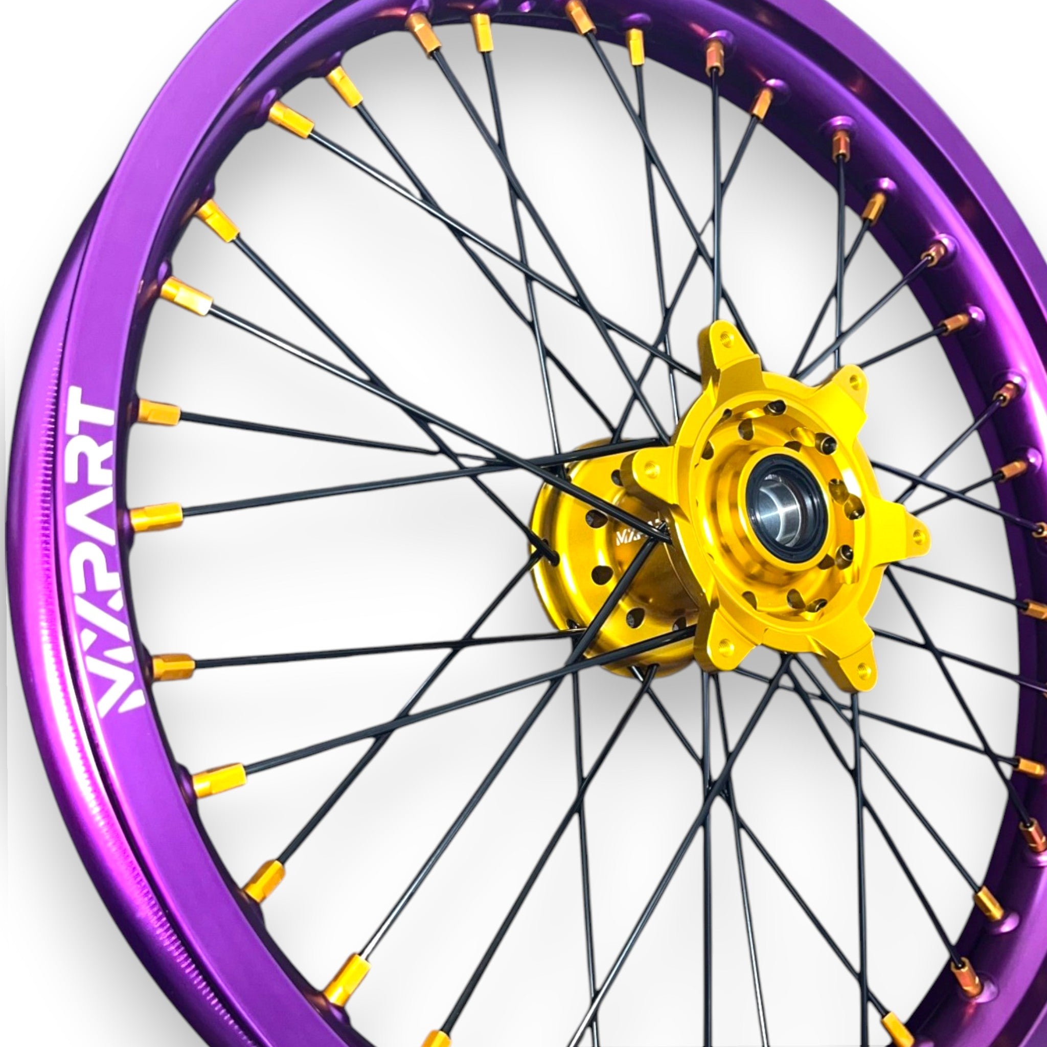 Jantes personnalisées KTM violettes et or pour motocross ou enduro, modèle MXPART