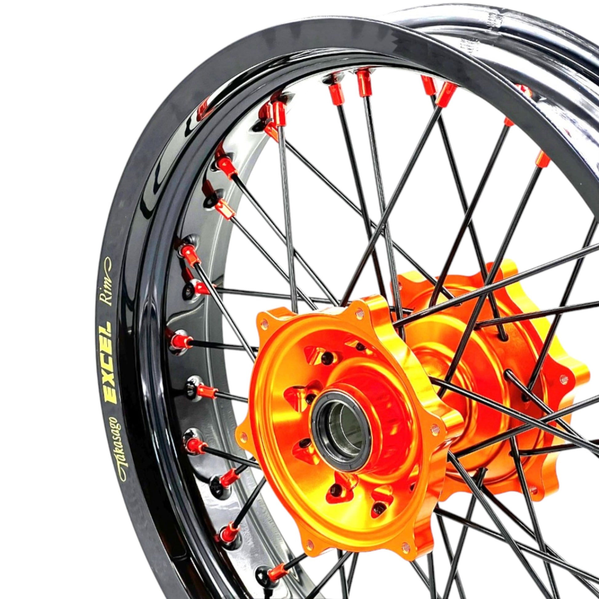 Détail du cerclage EXCEL Takasago en aluminium 7000 pour jante Supermotard haut de gamme