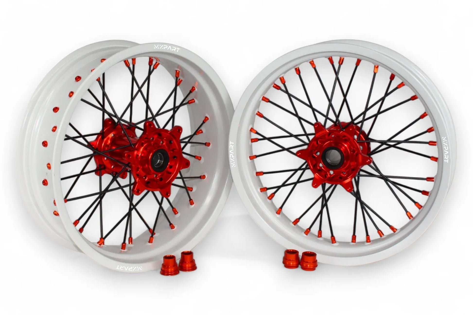 Paire de jantes Supermotard MXPART® blanches avec moyeux rouges