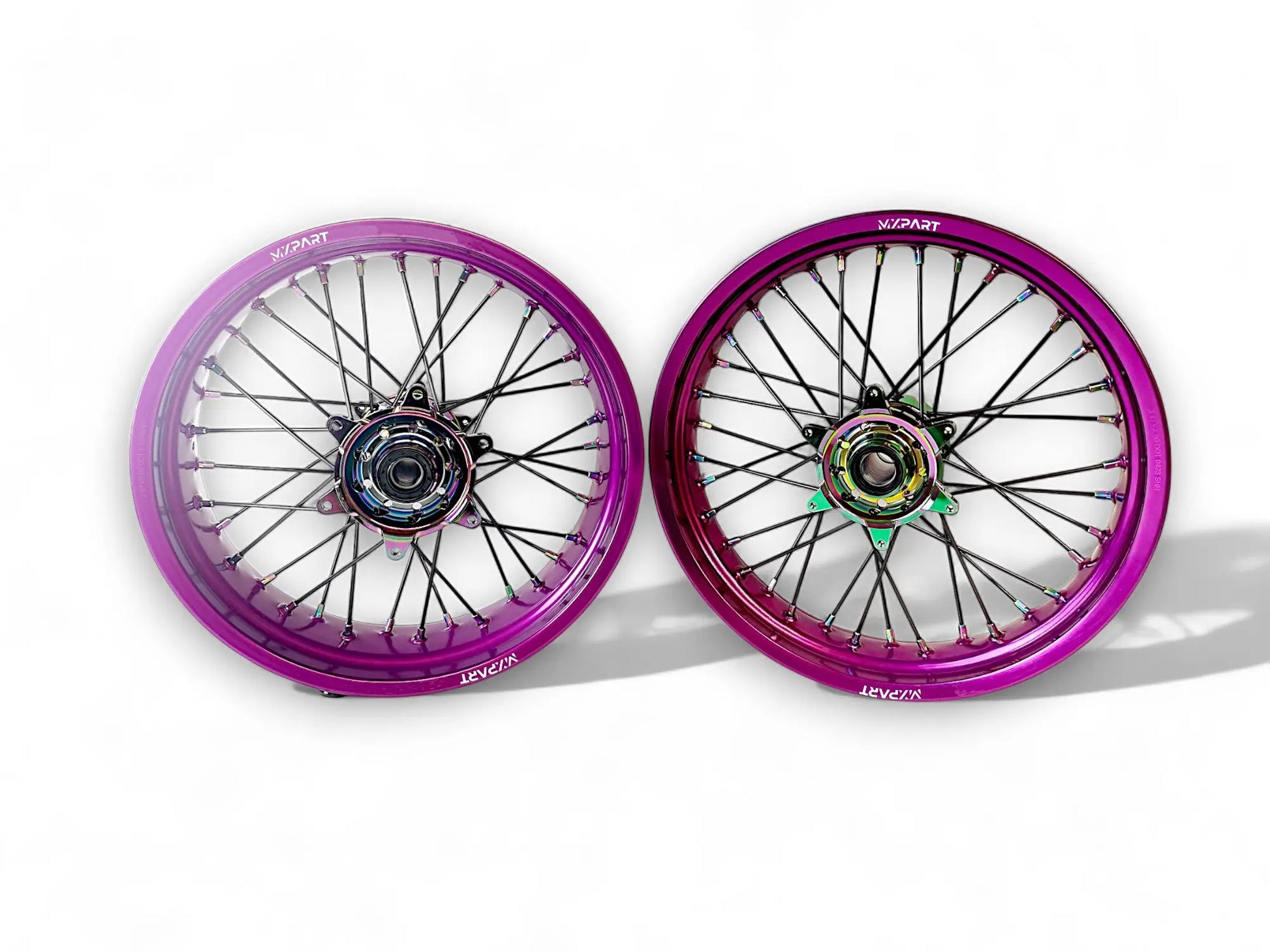 Paire de jantes Supermotard MXPART® violet avec moyeux effet fuel