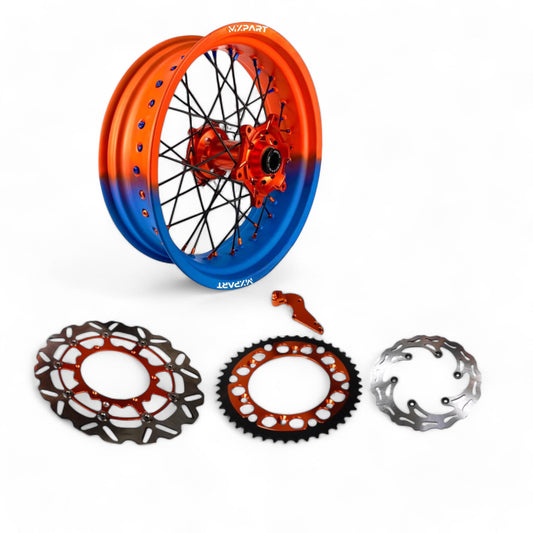 Kit complet Supermotard MXPART bicolore dégradé avec disques, couronne et jantes personnalisées