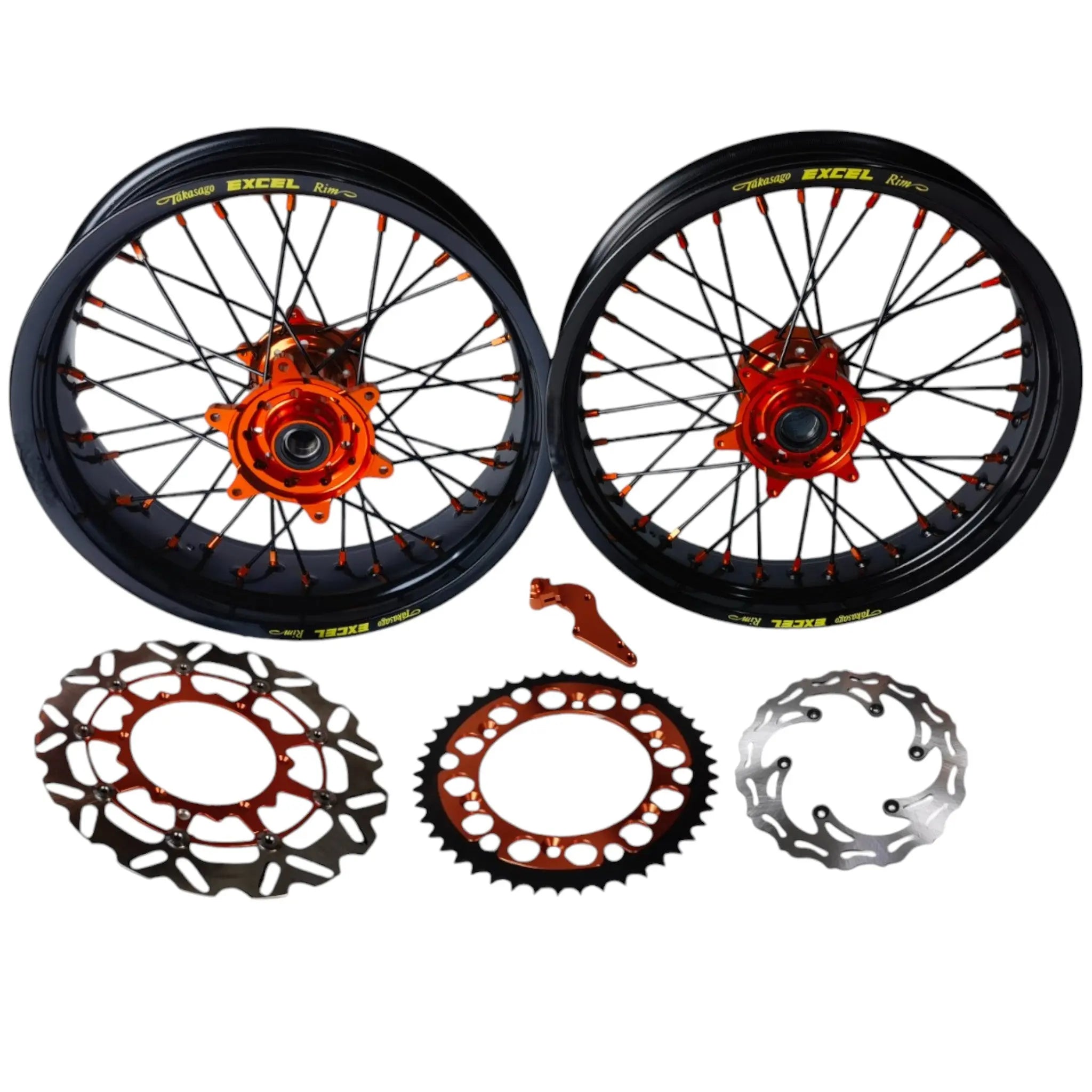 Kit complet Supermotard MXPART avec cerclages EXCEL Takasago, disques, couronne et patte de déport